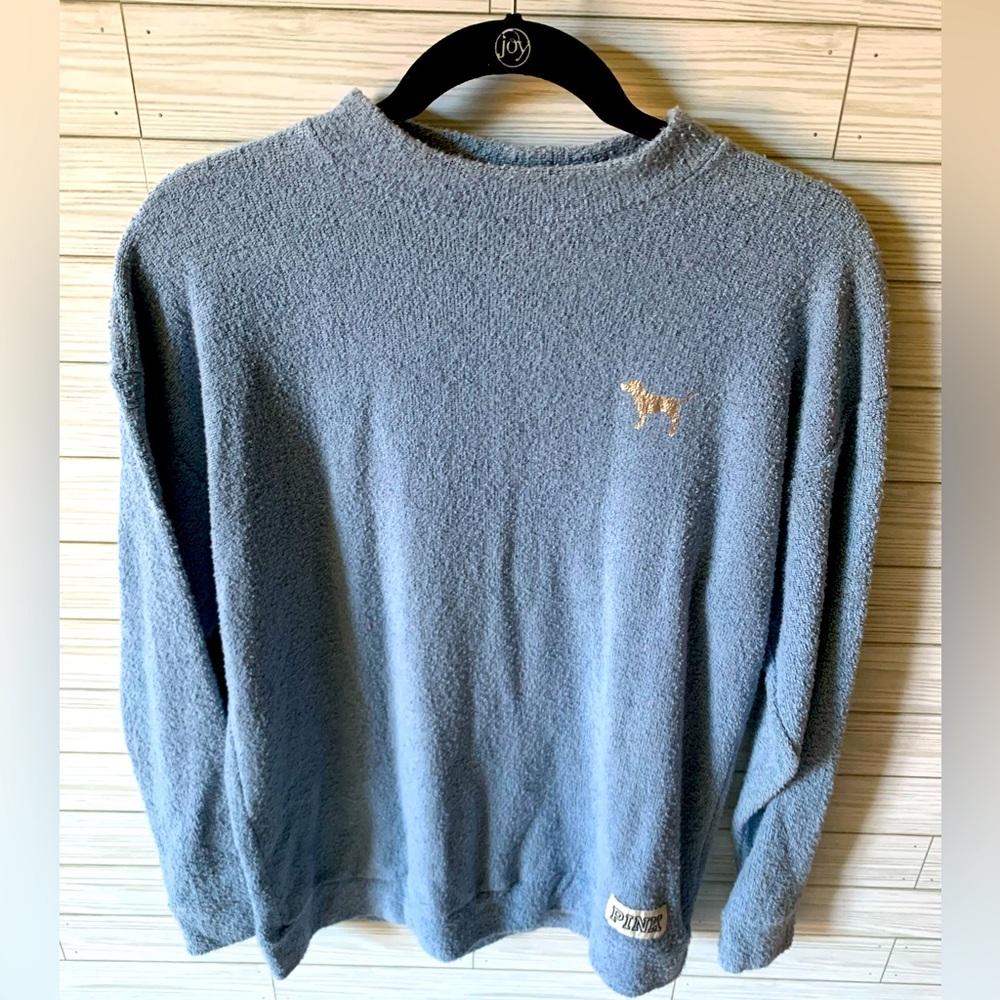 PINK Terry cloth high neck sweat shirt logo on front